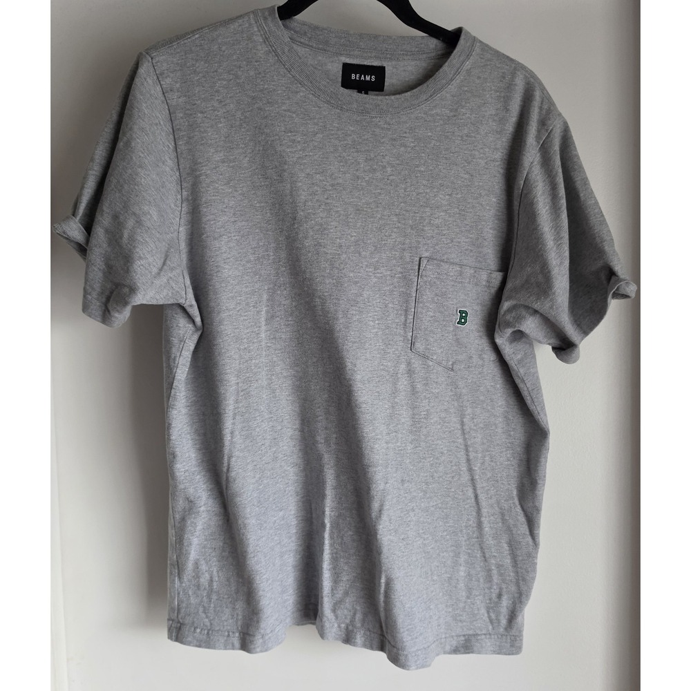 BEAMS Japan T-Shirt Men S Grey Solid Crew Neck Cotton Casual Streetwear Tee Top
